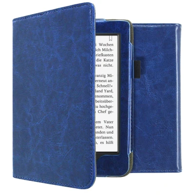 Afbeelding van Tolino Page 2 Hoes: iMoshion Vegan Leather Bookcase Donkerblauw Kunstleder E Reader Hoezen