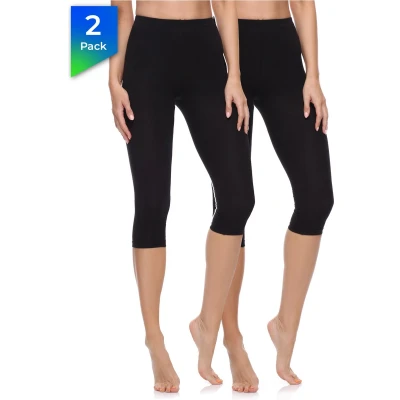 Afbeelding van Merry Style MS MS10 199 LE 2Pack Dames Capri Leggings Sport Vrijetijdsbroek 3/4 Lengte Katoen Sporbroek Yogabroek Zwart/Zwart S