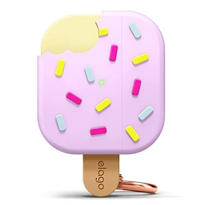 Afbeelding van elago IJshoes met karabijnhaak, compatibel AirPods 3, mooie en schattige beschermhoes, ondersteunt draadloos opladen, volledige bescherming, schokbestendig (bosbes)
