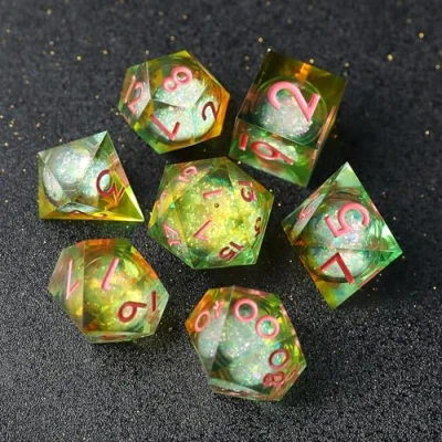 Afbeelding van DND dobbelstenen set drijfzand hars scherpe rand 7 stuk D &amp; voor veelvlakkige kerkers en draken Ttrpg Pathfinder RPG rollenspel met geschenkdoos