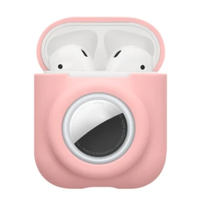 Afbeelding van kwmobile oordopjes case geschikt voor Apple Airpods 1 &amp; 2 hoesje Oortjes cover met AirTag houder in ear koptelefoon hoes Silicone oudroze