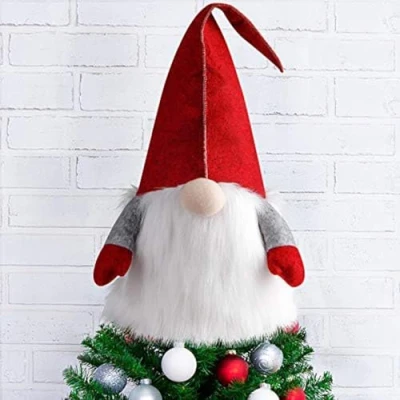 Afbeelding van D FantiX Gnome Kerstboomtopper, 25 inch grote rode hoed Zweedse tomte kabouter kerstornamenten kerstkabouters pluche Scandinavische kerstdecoraties vakantiehuisdecoratie