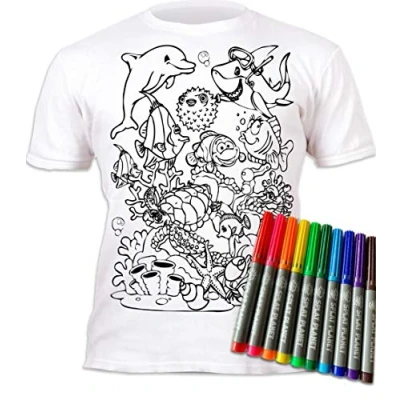 Afbeelding van Splat Planet Color in Sea Life T shirt met 10 niet giftige wasbare magische pennen kleur je eigen, inkleuren en uitwassen