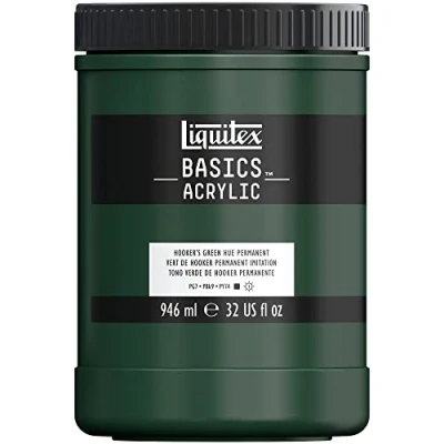Afbeelding van Liquitex Basics 8870370 Monopigmenteerde acrylverf, kunstenaarspigmenten, lichtecht, gemiddelde viscositeit, achivkwaliteit, zijdeglanzende afwerking, 946ml Hooker’S Green Hue Permanent