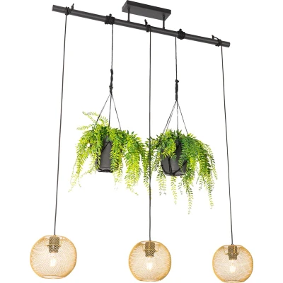 Afbeelding van QAZQA Industriële hanglamp goud 3 lichts Flor