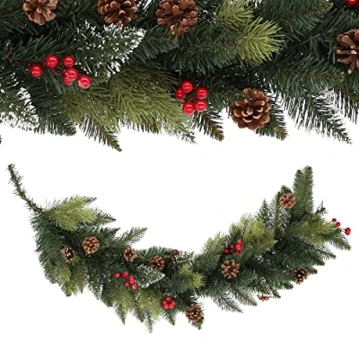 Afbeelding van KADAX dennenslinger, decoratieve slinger, 115 cm lange kunstkerstslinger van pvc folie, haarddecoratie, kerstdecoratie (danser)