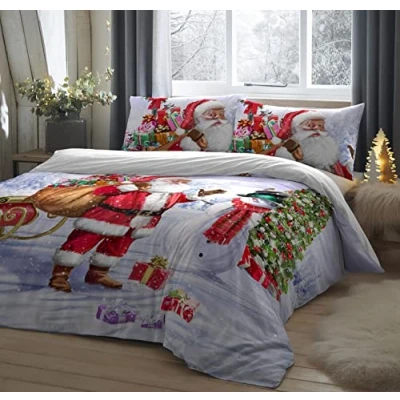 Afbeelding van Fusion Traditioneel kerstman dekbedovertrek eenpersoons beddengoed (140 x 200 cm) Vader kerst kerstbeddengoed sneeuwpop set besneeuwde