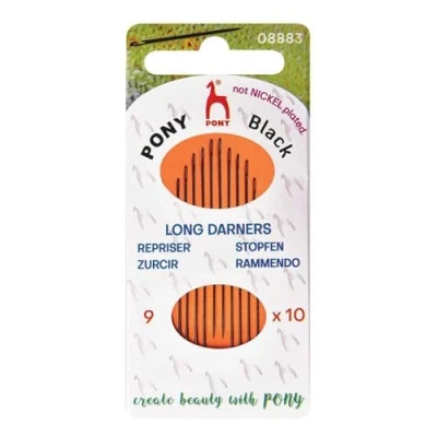 Afbeelding van Pony Black Long Darners Matte Afwerking (No. 9) Hand Naaien Naalden met Zwart Oog 10