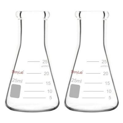 Afbeelding van StonyLab 2 stuks conisch flesjes glas, 25 ml Erlenmeyer flessen met nauwe hals en krachtige rand