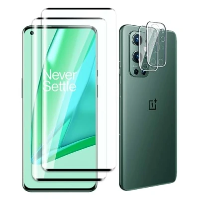 Afbeelding van QZYF Beschermfolie van gehard glas, compatibel met OnePlus 9 Pro en camera, geen luchtbellen, hardheid 9H, krasbestendig, 3D curved, HD displaybescherming voor Pro, 2 + stuks