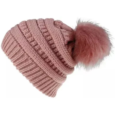 Afbeelding van ASTRADAVI Pom Beanie Hat Muts Dames Pompon Warme Winter Mutsen Skimutsen Roze
