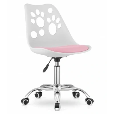 Afbeelding van PRINT Bureaustoel Wit Roze, Modern Ergonomisch Design, Verstelbare Zithoogte, Chromen Basis, Geschikt voor Kinderkamer, Thuiswerkplek of Kantoor, Max. 110 kg