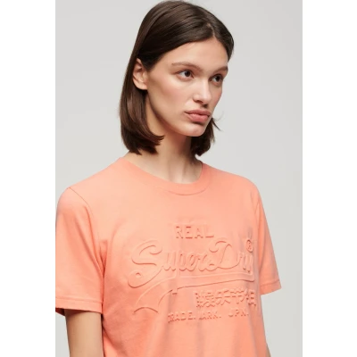 Afbeelding van Superdry Embossed Tshirt print, Dames, Maat: 36, Papaya punch pink