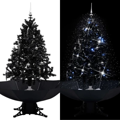 Afbeelding van Kerstboom sneeuwend met paraplubasis 140 cm PVC zwart