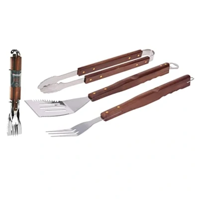 Afbeelding van BBQ Collection Barbecueset RVS Bruin Houten Handvat 3 Delig
