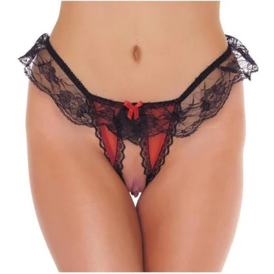 Afbeelding van Amorable Open String Burlesque Tanga Met Kruis Rood Zwart One Size