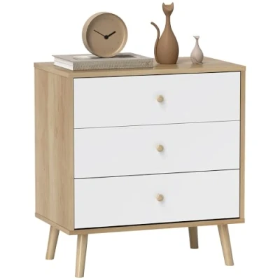 Afbeelding van HOMCOM commode met 3 laden, voor slaapkamer, moderne stijl, woonkamer, 60 x 35 65 cm, eiken