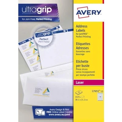 Afbeelding van Avery L7651 25 adreslabels Wit Zelfklevend label