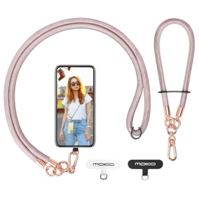 Afbeelding van MoKo Phone Lanyard, Adjustable Cellphone Lanyard with Wrist Strap, Universal Crossbody Neck Strap and Wristlet Strapx1, Patchx2, Rose Gold