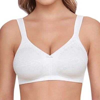 Afbeelding van SUSA BH zonder beugel, prothesen beha met naadloos voorgevormde cups elegant patroon in bloemenlook, beugelloze zijdelings versterkte randen, wit (wit 003), 75B