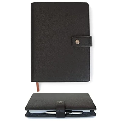 Afbeelding van CASE ELEGANCE Zwart Volnerf Premium Lederen Hervulbare Journal Cover met A5 Gevoerd Notitieboek Krasbestendig DURA leer