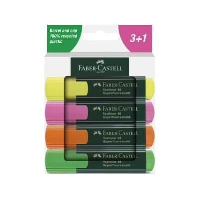 Afbeelding van Tekstmarker Faber Castell 48 4 stuks geel, oranje, rood, groen in kart
