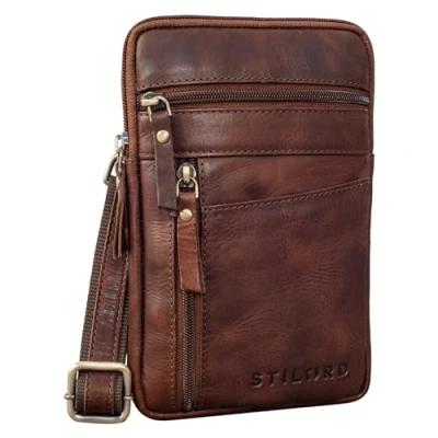 Afbeelding van STILORD &#039;Brooks&#039; Crossbody Heuptasje Leer Vintage Borsttas Riemtas voor Samrtphone Dames Heren Klein Nektasje Bumbag Reizen Vieren Echt Leer, Kleur:porto cognac