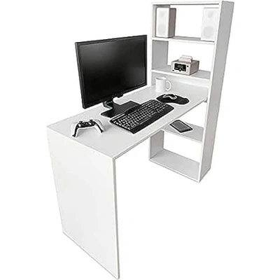Afbeelding van Duérmete Online Wit, bureau met plank, computertafel, kleurrijk, praktisch en functioneel, hout, 122 x 53,2 140 cm