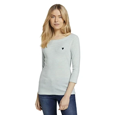 Afbeelding van TOM Tailor Stripe BOAT NECK Longsleeve, Dames, Maat: 3XL, White/green