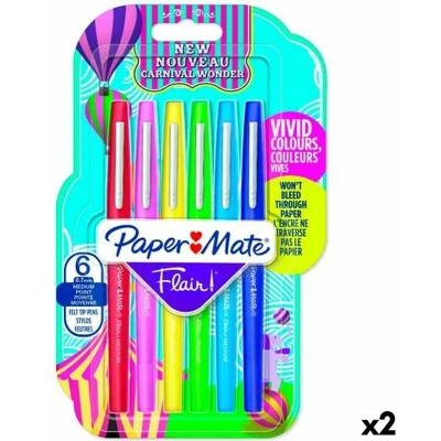 Afbeelding van Set Viltstiften Paper Mate Flair Multicolour 6 Onderdelen (2 Stuks)