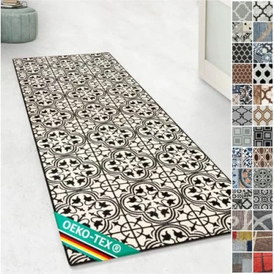 Afbeelding van Galway tapijtloper met patroon, op maat gemaakte fijn weefsel voor keuken, hal en woonkamer, vintage ornament, oosters rooster (80 x 100 cm)