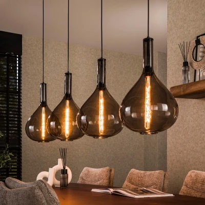 Afbeelding van Fraaai Chiara hanglamp 4L druppel smoke Glas artic zwart