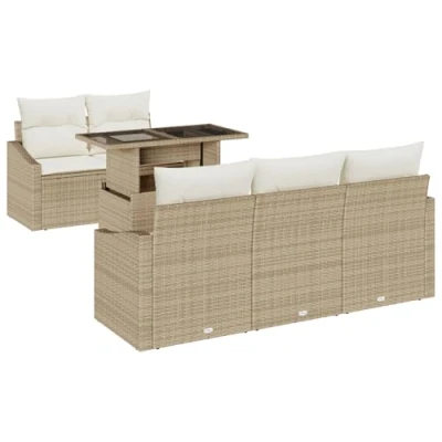 Afbeelding van vidaXL 6 delige Tuin Sofa Set met Kussens Beige Poly Rattan
