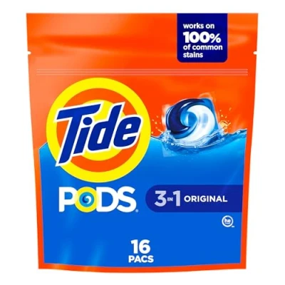 Afbeelding van Tide PODS Vloeibaar Wasmiddel, Original Scent, 16 Stuks Krachtige Vlekverwijdering en Snel Oplossende Pods, Geschikt voor HE &amp; Standaard Wasmachines