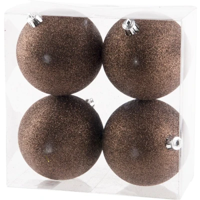 Afbeelding van Cosy &amp; Trendy Kerstballen 4 stuks donkerbruin glitters 10 cm