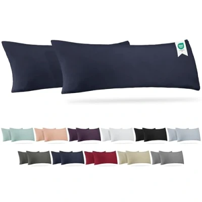 Afbeelding van Barbons Zijslaapkussen, overtrek, 40 x 145 cm, set van 2, 165 g/m², Oeko Tex gecertificeerd, kussensloop, 100% jersey katoen, kussenhoes met ritssluiting, marineblauw
