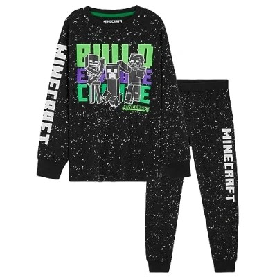Afbeelding van Minecraft Pyjama voor jongens en kinderen, 5 14 jaar, winter, nachtkleding, bovenstuk, pyjamabroek, lang, tieners, zwart, 9 10 Jaar