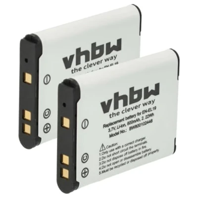 Afbeelding van vhbw 2 x accu compatibel met Nikon CoolPix S3300, S4100, S4150, S3700, S3600, S3500 camera (600mAh, 3,7V, Li Ion)