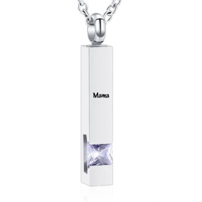 Afbeelding van Luxe Ashanger Met Ketting En Gravering Mama Assieraad Zilverkleurig Licht Paarse Steen As Gedenksieraad Urn Incl. vuller