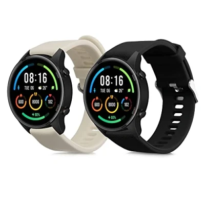 Afbeelding van kwmobile 2x horlogebandjes geschikt voor Xiaomi Mi Watch / Color Sport bandje Smartwatch bandjes van TPU Activity tracker horloge band in zwart beige
