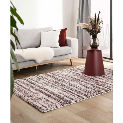 Afbeelding van Hoogpolig Vloerkleed Strepen Artisan Grijs/rood 200x300 Cm