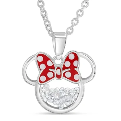 Afbeelding van Disney Geboortesteen Vrouwen en Meisjes Sieraden Minnie Mouse Verzilverd Shaker Hanger Ketting, 18+5 cm Extender, Medium, Kristal, Zirkonia