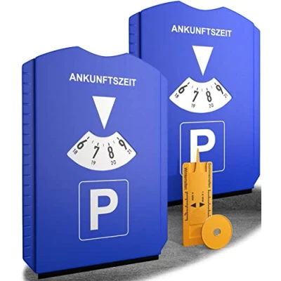 Afbeelding van ROBBX® parkeerschijf met ijskrabber voor auto en motorfiets, parkeermeter incl. bandenprofielmeter winkelwagenchip, parkeerschijven,