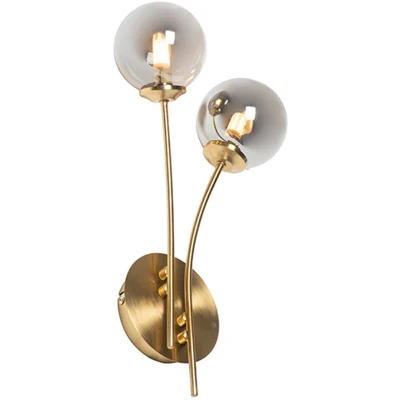 Afbeelding van QAZQA Moderne wandlamp goud 2 lichts met smoke glas Athens