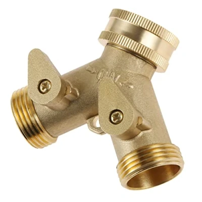 Afbeelding van DRELD 3/4&quot; Tap Y Splitter, messing kraan spruitstuk 2 weg tuinslang connector adapter met ventielen en rubbers voor buiten, tuin, binnenplaats, gazon, keuken, badkamer standaard (3/4 kraan)