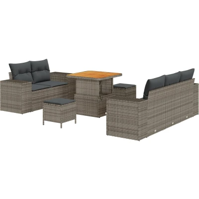 Afbeelding van vidaXL 8 delige tuinset met kussens Grijs Poly Rattan Acacia