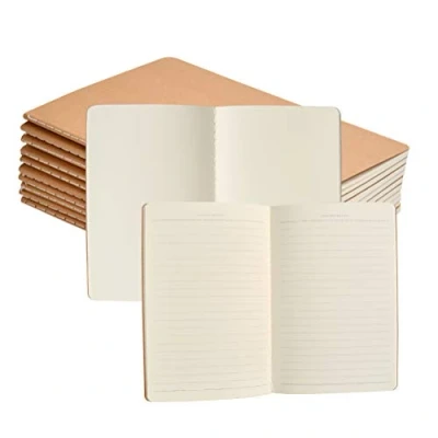 Afbeelding van FOCCTS 10 stuks gelinieerd/notitieboek medium A5 notitieboek met kraftpapier, bruin, notitieboek, klassiek, voor tekenen, reisdagboek, geschenken