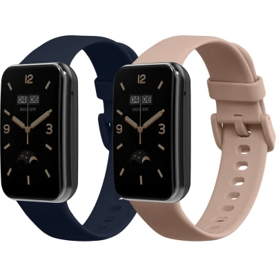 Afbeelding van kwmobile 2x horlogebandjes geschikt voor Xiaomi Mi band 7 Pro bandje Smartwatch bandjes van TPU Activity tracker horloge in donkerblauw / oudroze