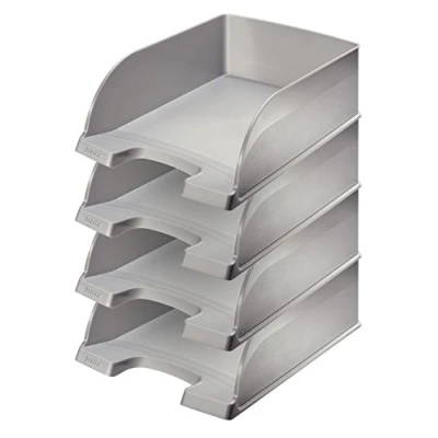 Afbeelding van Leitz Brievenbak A4 Jumbo, 4 pack, zilver, met extra grote inhoud, Plus serie, 52330084