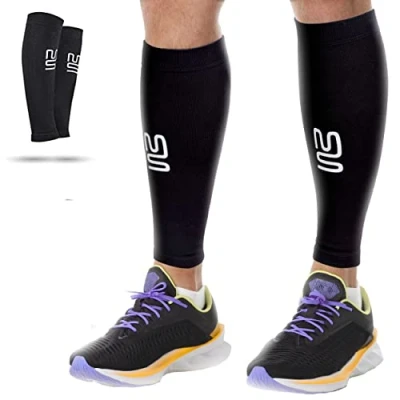 Afbeelding van Kuitcompressiemouwen: scheenbeenperiostitis, circulatie en beenkrampen compressiemouwen, hardlopen, joggen, fietsen, fitness training voor verbeterde prestaties